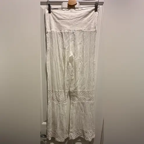 Solitaire Swim Boho White Lace Trimmed Women's Pants Medium