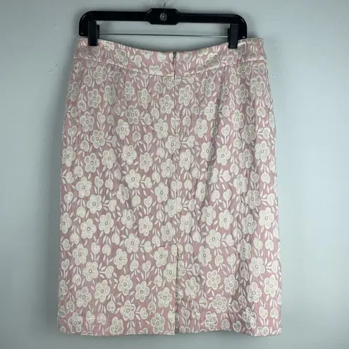 Harolds Womens Pencil Skirt Lined Back Slit Pink Floral Textured Metallic Size 8