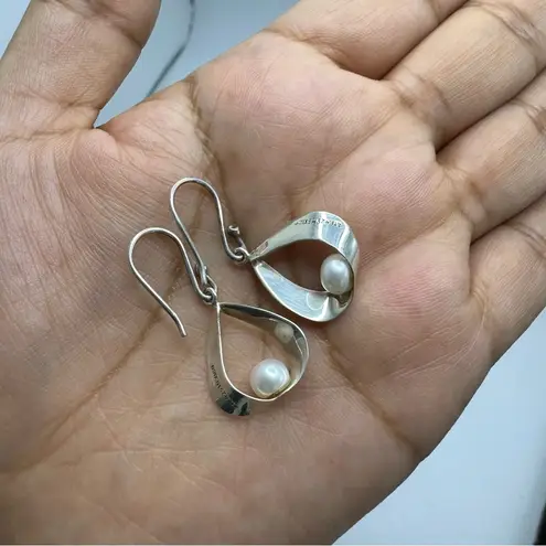 The Moon 925 Silver Dangle Pearl Earrings Minimalist Modern Handmade in Mexico