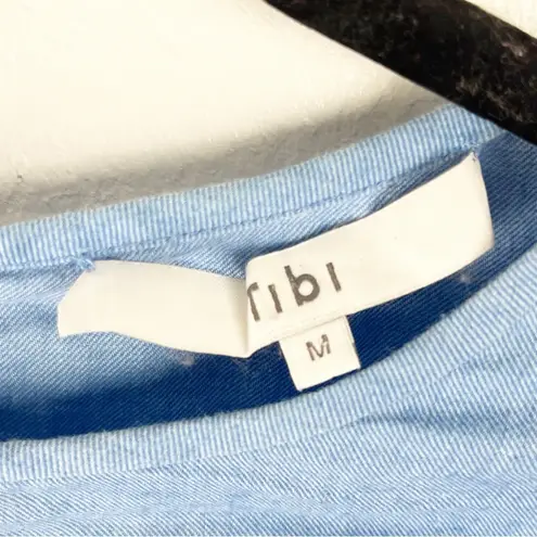 Tibi Blue Dolman Tie Cuff Sleeves Back Zipper Closure High Low Hem Top Medium