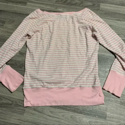 Victoria's Secret Victoria’s Secret light pink white silver striped Long Sleeve PJ Top; Medium