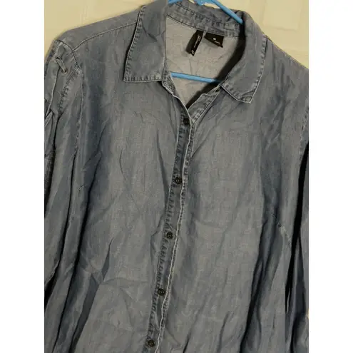 New Directions Curvy Blue Denim Look Button Up Long Sleeve Shirt, Lyocell, 1X
