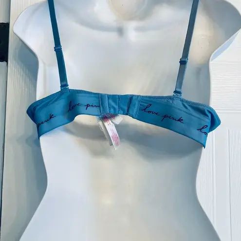 PINK - Victoria's Secret Victoria's Secret PINK Wear Everywhere Super Push-Up Bra Blue 34B Logo Band