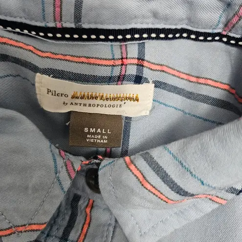 Anthropologie  Pilcro Cate Light Blue Plaid Flannel Button Down Size Small - Image 6