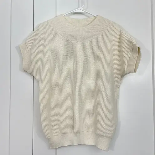 Jantzen Vintage Medium Cream Short Sleeve Mock Neck Knit Sweater Top