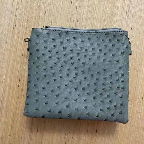 Teal Vegan Ostrich Crossbody Rosette Flower Bag Top Side Zip Outside Pocket Green