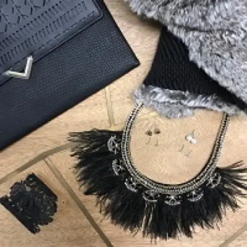 Stella & Dot gold black harper ostrich feather versatile statement necklace $198