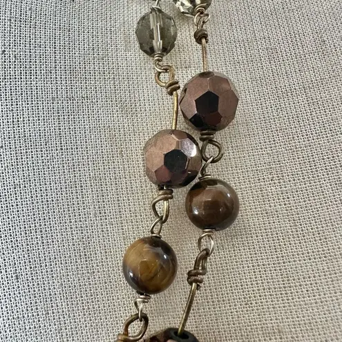 Cookie Lee Gold Tone and Brown tiger eye Glass Beaded long Necklace