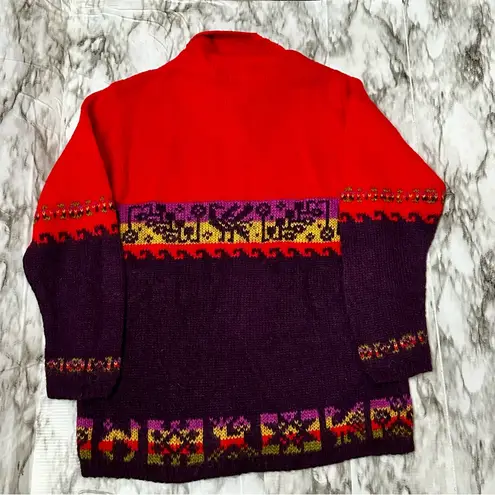 United Colors Of Benetton Red and Purple Turtleneck Sweater Cabincore 90s Vibes