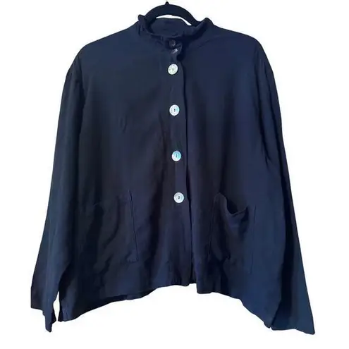 GERTIES Black Tencel/Linen Blend Topper Coat