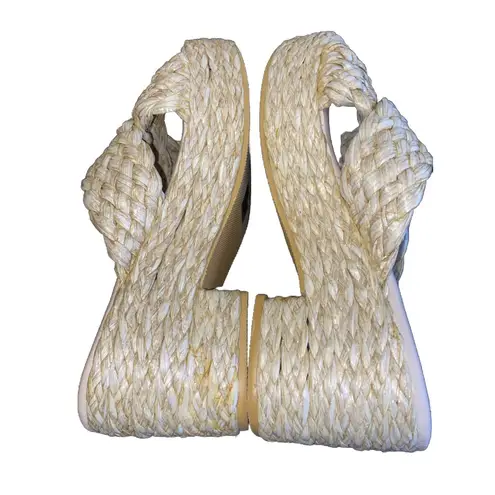 Women's Size 10 BEACH by Matisse Beige Reflection Platform Block Heel Sandals Blue