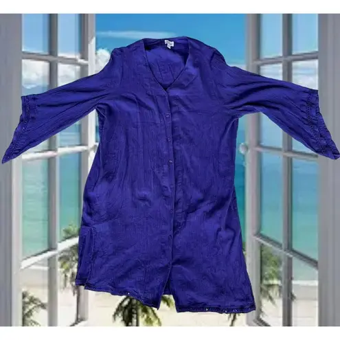 Swim 365 Button Front Cover Up Sz 18 20 Sapphire Blue Gauze Patio Dress…