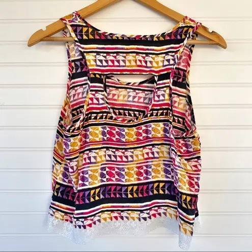 Love Squared Colorful tribal, lace trimmed tank top