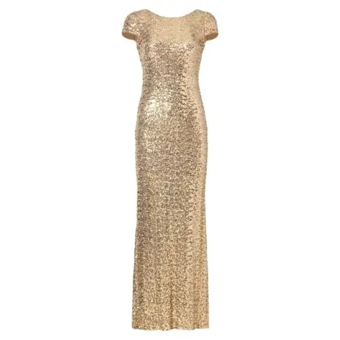 Badgley Mischka Size 2 Gold Sequin Cowl Back Gown