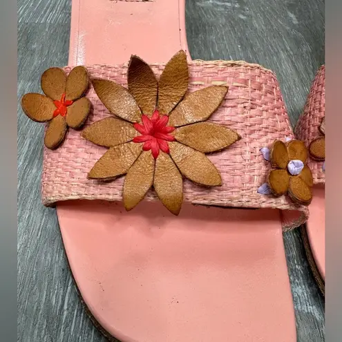 Isaac Mizrahi Floral Appliqué Spring Wicker Weave Pink Peach Sandals Size 6