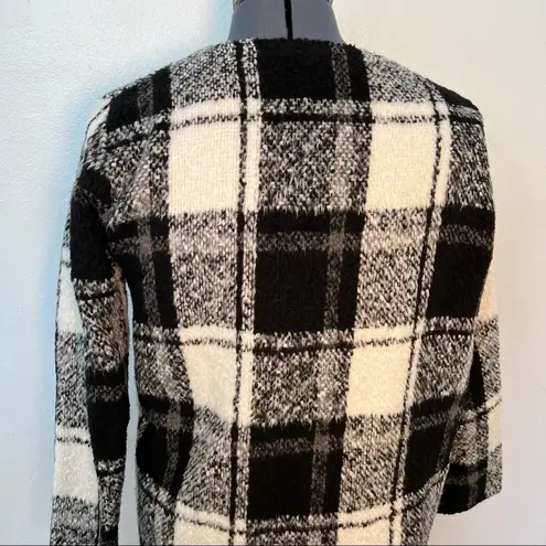 Ann Story Open Sweater Coat White Black Plaid Size L