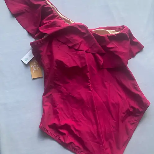 Kona Sol Women’s Ruffle One Shoulder Coverage One Piece Pink Swimsuit
Size L (12-14