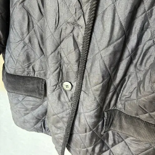 Vtg Casual Corner Black Silk Sz L Quilted Corduroy Trim Barn Coat Lightweight Size L