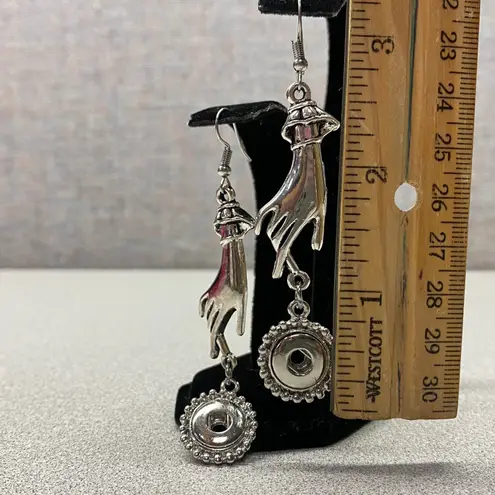 Silver Victorian Hand & Sun Dangle Ear Wire Earrings Gothic Witchy Jewelry