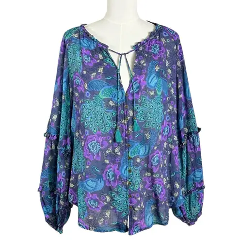 Spell & the Gypsy XL Bohème Blouse in Baltic Blues Bohemian 70s Witchy Blue
