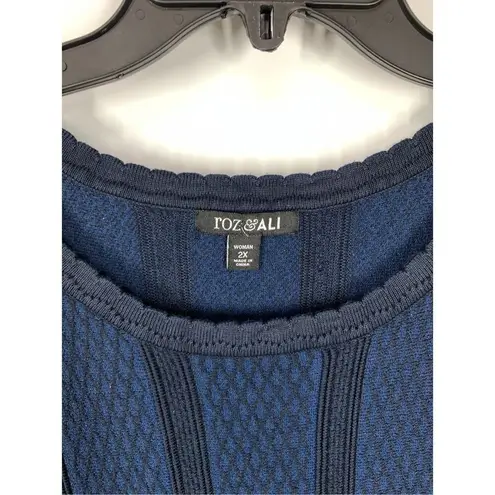 Roz & Ali Women's Knit Geometric Short Sleeve Midi Dress Navy Blue Size 2X