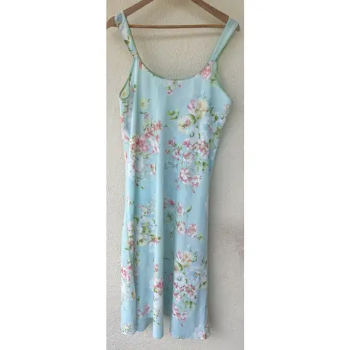 Oscar de la Renta VTG Pink Label Blue Floral Bow Maxi Slip Dress Pastel Feminine