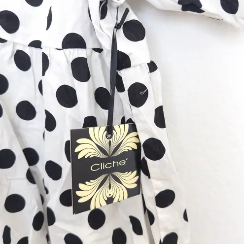 Cliché Womens Top Sz L White Black Polka Dot Puff Sleeve Babydoll Cottage Retro Size L