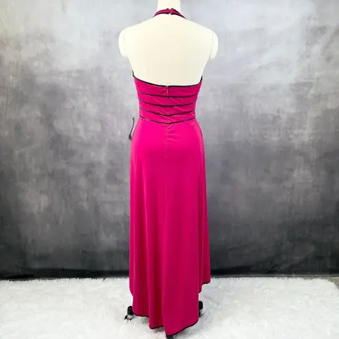Vtg Y2K Dusk Halter Dress Women 9/10 Pink Siren Vixen Vamp Glam Ruffle Bow Retro