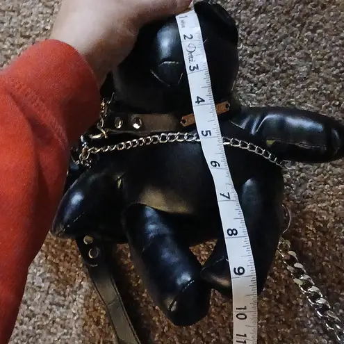 Black Faux Leather Chain Bear Purse Silver