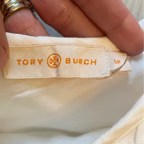Tory Burch  Cream Linen Blend Embroidered Mini Dress with Pockets, size small thumbnail 15