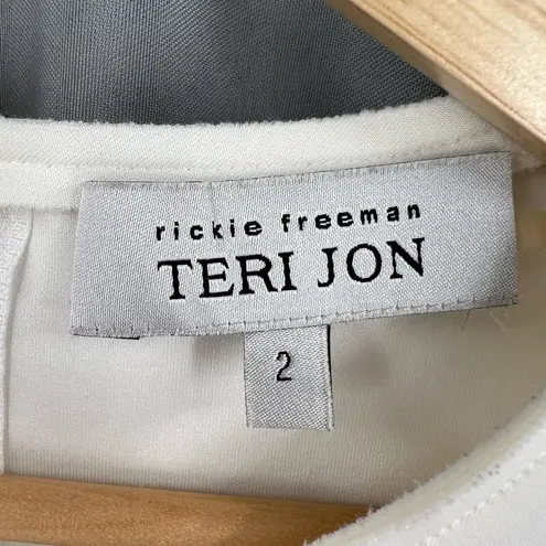 Rickie Freeman Teri Jon Cream Blouse Floral Embroidery Cap Sleeve Scuba 2 White