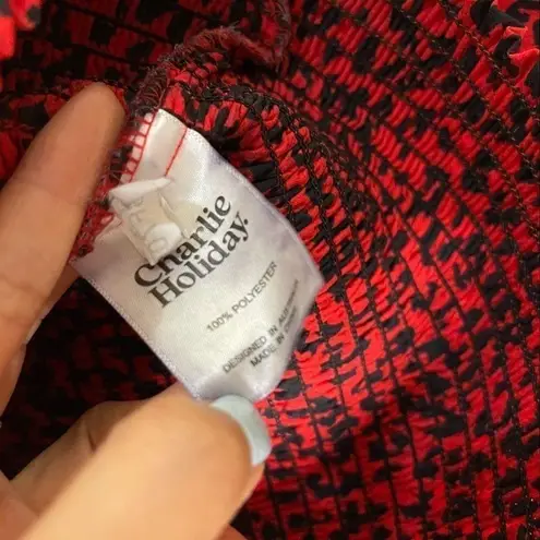 Charlie Holiday Red Leopard Square Neck Blouse top