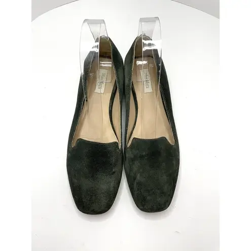 Max Mara Loafers Square Toe Suede Green Flats Women's Size 37 US 6.5 FLAW