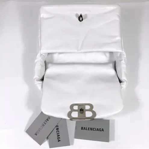 Balenciaga Small Monaco Leather Shoulder Bag Optic White NEW 7878962AA3Z