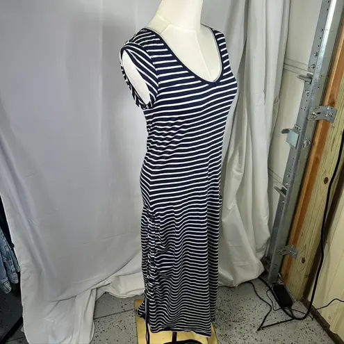 Toad&Co Eco Organic Cotton Blend Striped Midi Dress Navy White Small Nautical Blue