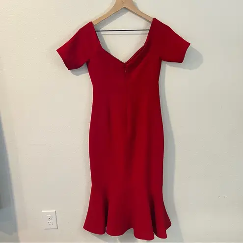 Cinq a Sept Marta Carmine Off The Shoulders Midi Dress Ruffle Hem NWT Size 2 Red