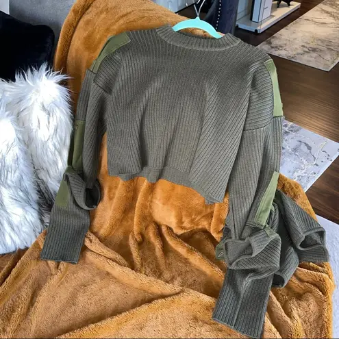 Y/Project Olive Green Cotton Cropped Sweater with Detachable Sleeves Size XS