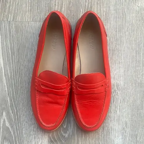 J.Crew  RYAN PENNY LOAFERS IN LEATHER BRILLIANT POPPY RED