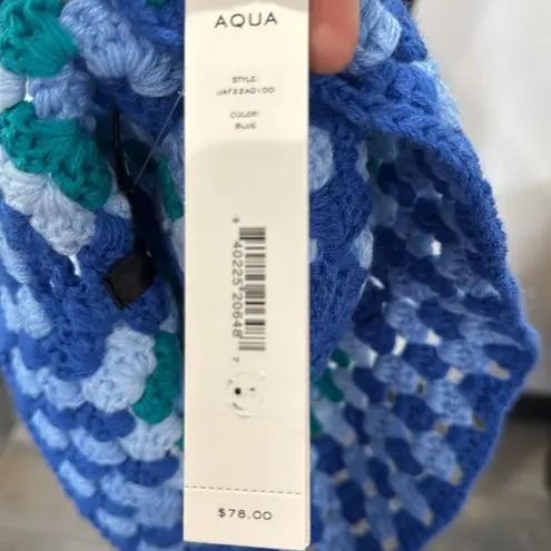 AQUA  Crochet Granny Square Bucket‎ Hat Blue Multicolor Festival Boho