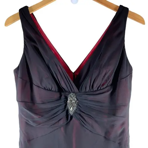 Jones Wear Black and Red Chiffon Gathered Beaded Evening Cocktail Dress Size 6