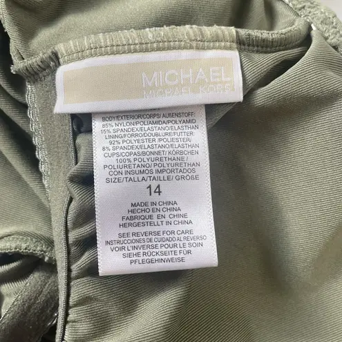 Michael Kors Michael ‎ One Shoulder Cutout Swimsuit Olive Green Women's 14