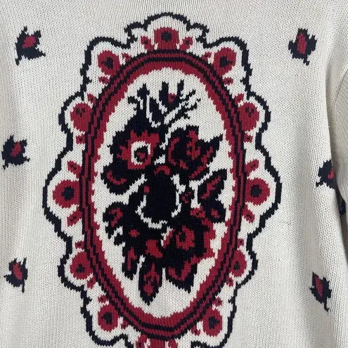 Vintage York Fair For Seiferts Womens Sweater Small White Floral Pattern Cottage