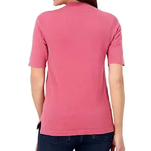 Isaac Mizrahi Live! Pink Mockneck Elbow Sleeve Sweater Pullover