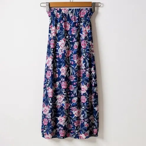 Cabana Saint Barth Maxi Skirt Women's XS Navy Pink Floral Silk Blend Beach Blue
