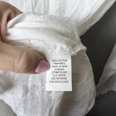 Blue Island White Long Sleeve Gauze Tunic Beach Swim Cover Up Top 100% Cotton M