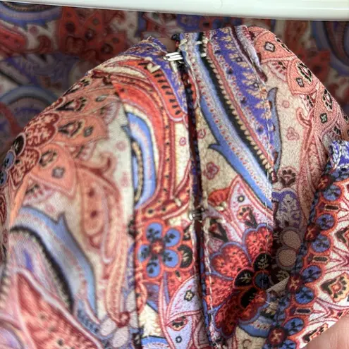 Ecru EUC Paisley Print Drawstring Hem Blouse Large