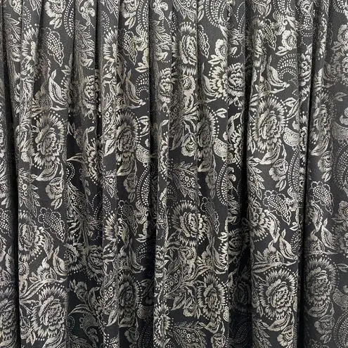 Vintage 80s Metallic Paisley Floral Printed Midi Skirt Black Silver Womens XS