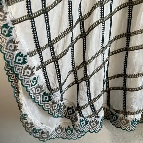 Johnny Was Top Cherpas White Green Embroidered Tunic Poncho Top Sz XS EUC