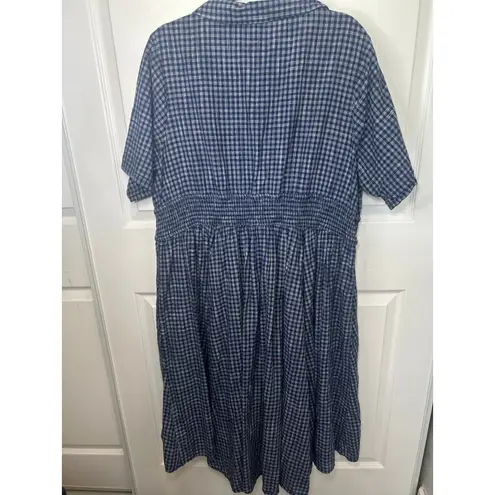 Eshakti Blue Gingham Check Midi Dress Women's XL 2X Cotton Lined Pockets