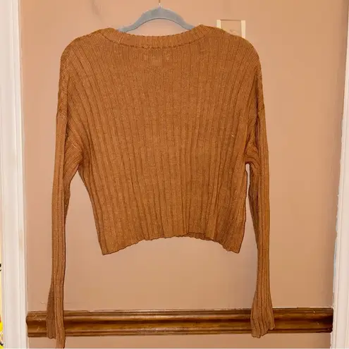 American Eagle  ribbed cropped boxy button up cardigan brown‎ size small